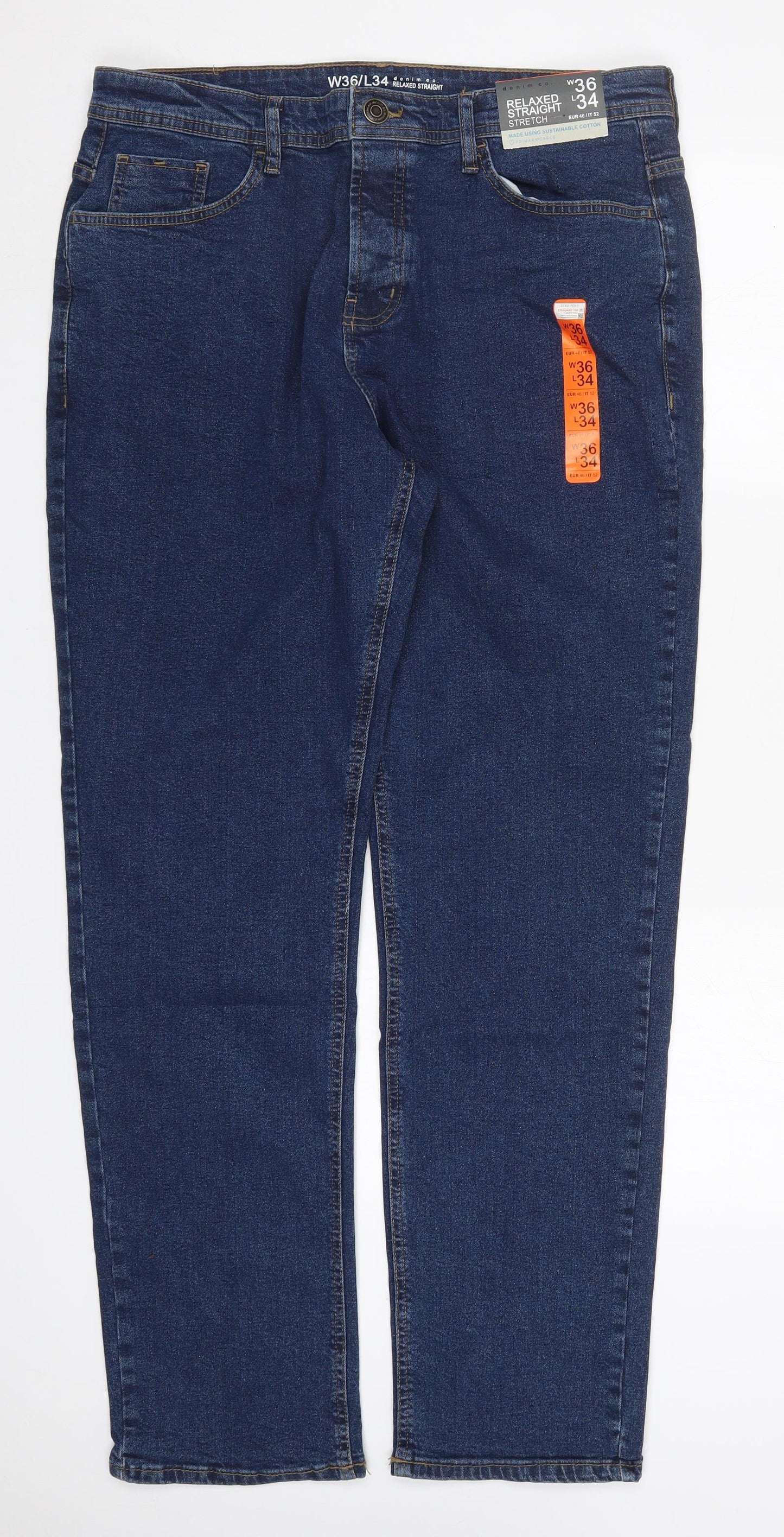 Denim Co Mens Blue  Cotton Straight Jeans Size 36 L34 in Regular Button