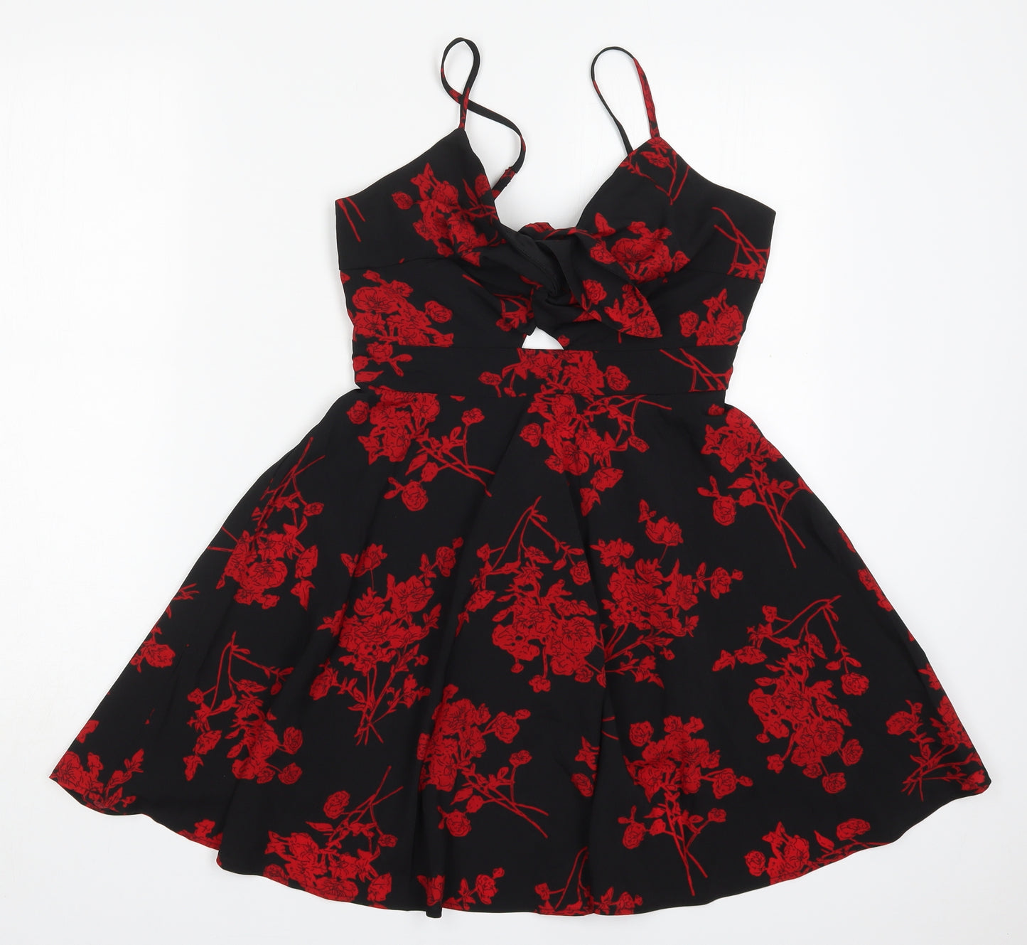 SheIn Womens Red Floral Polyester Skater Dress  Size M  V-Neck Pullover