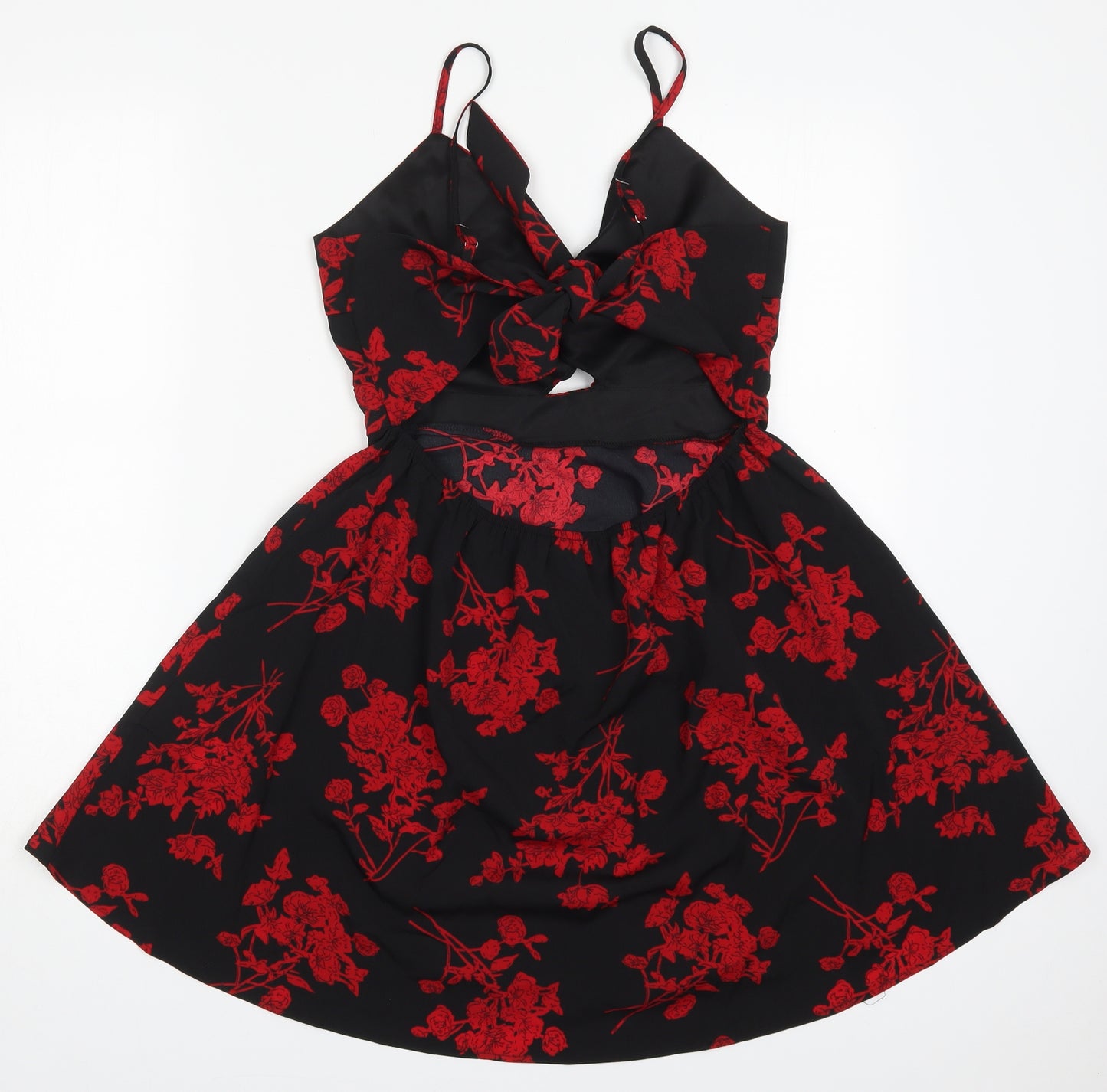 SheIn Womens Red Floral Polyester Skater Dress  Size M  V-Neck Pullover