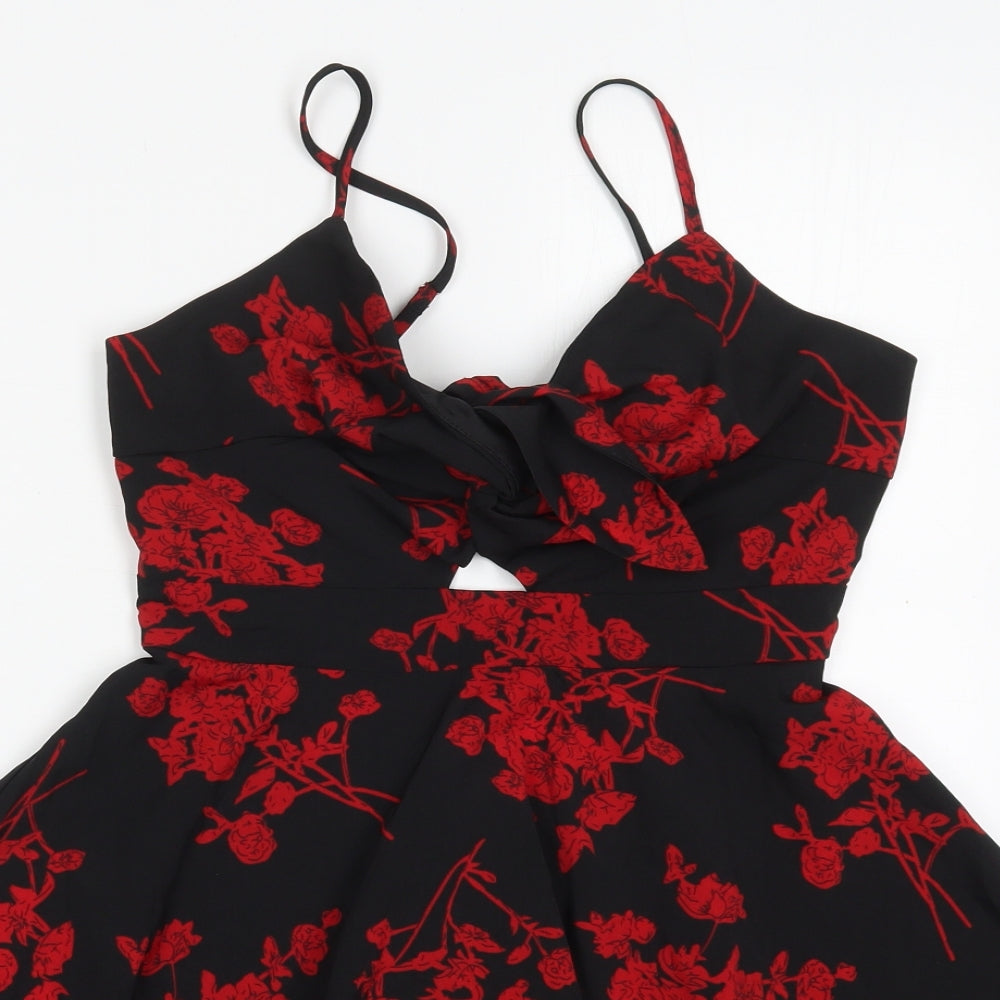 SheIn Womens Red Floral Polyester Skater Dress  Size M  V-Neck Pullover
