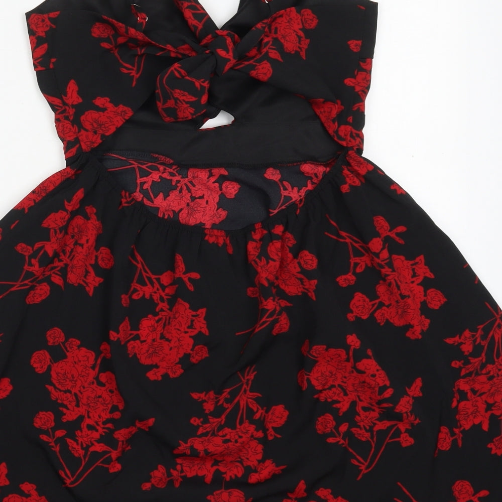 SheIn Womens Red Floral Polyester Skater Dress  Size M  V-Neck Pullover