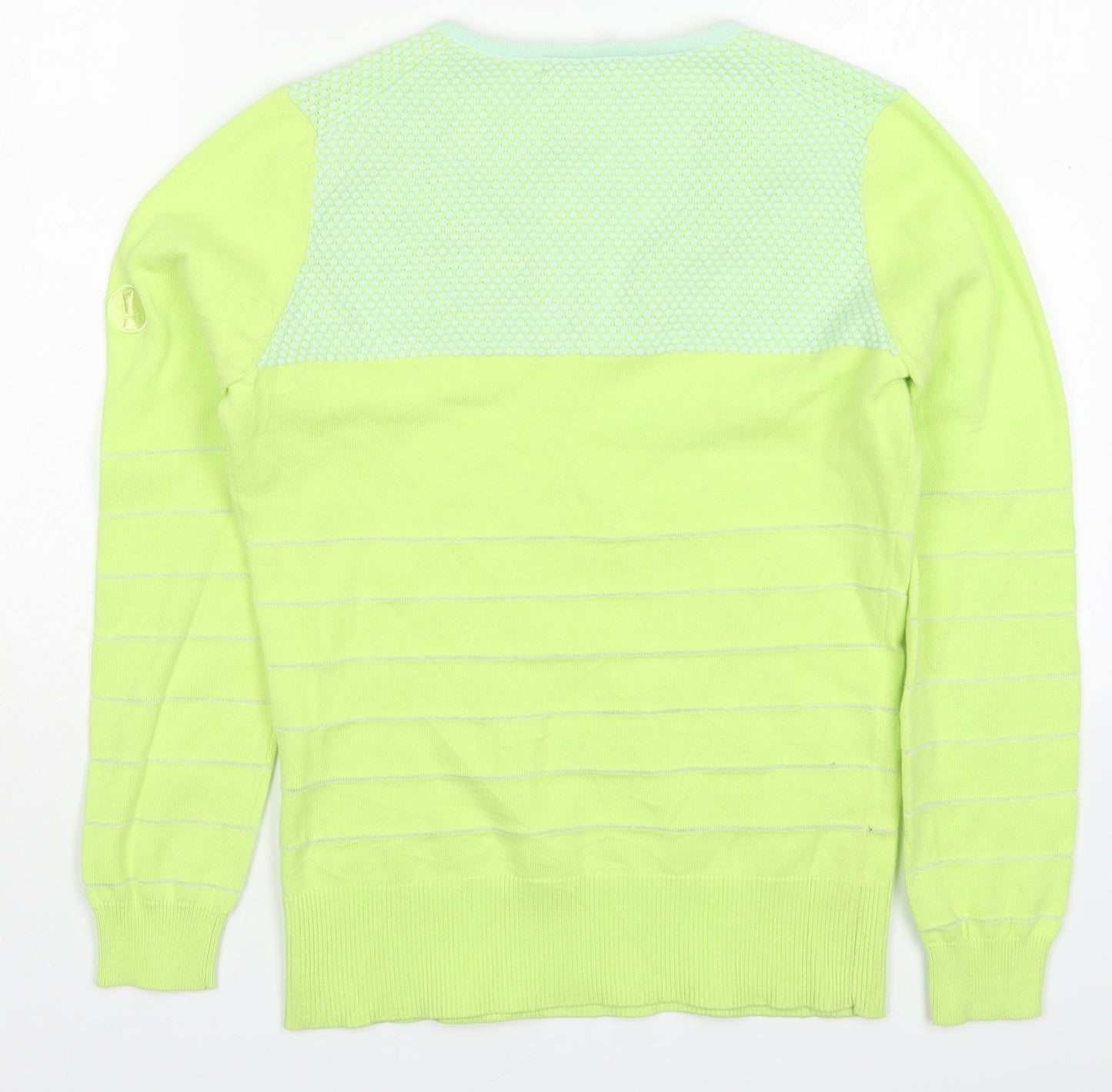 Calvin Klein Womens Green V-Neck Striped Cotton Pullover Jumper Size 10