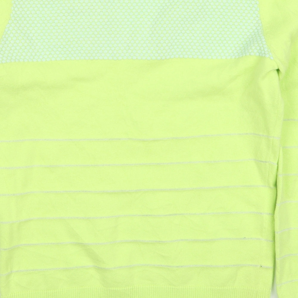 Calvin Klein Womens Green V-Neck Striped Cotton Pullover Jumper Size 10