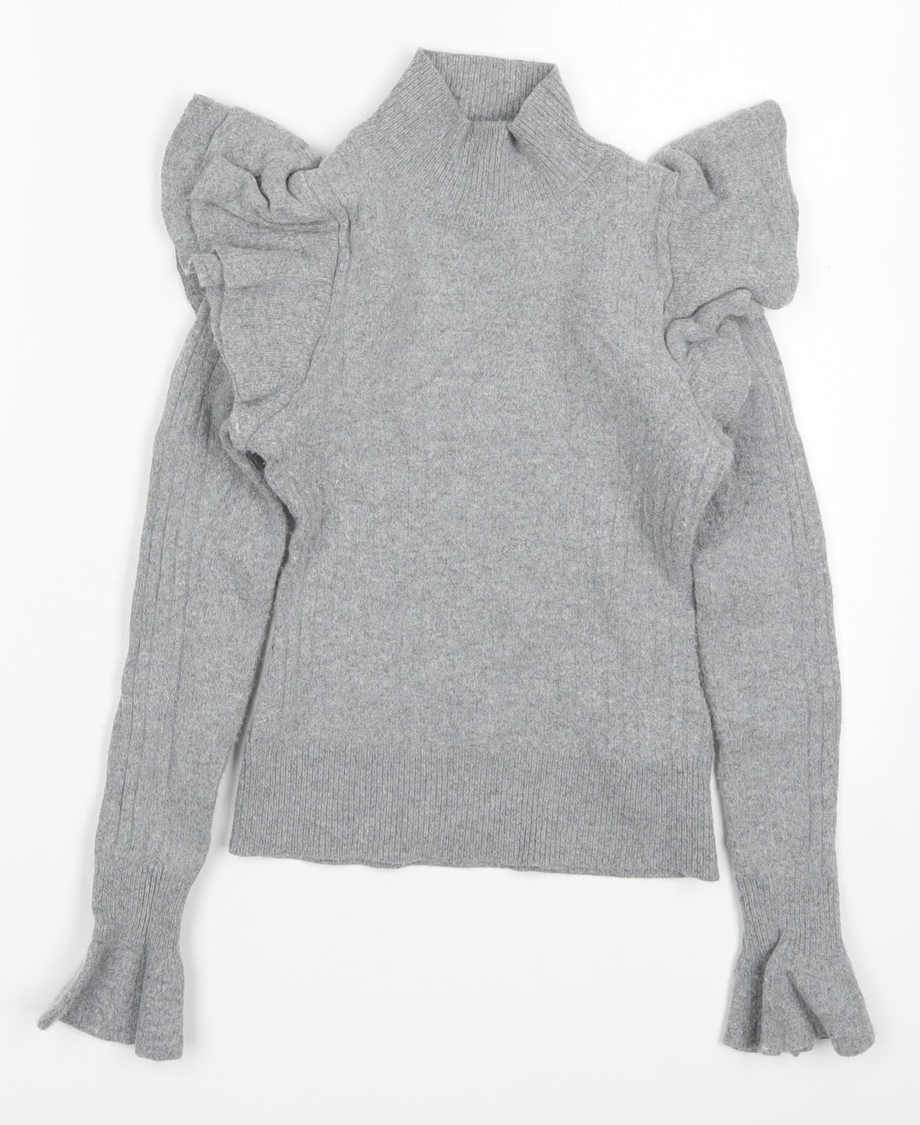 Karen Millen Womens Grey High Neck  Wool Pullover Jumper Size XS