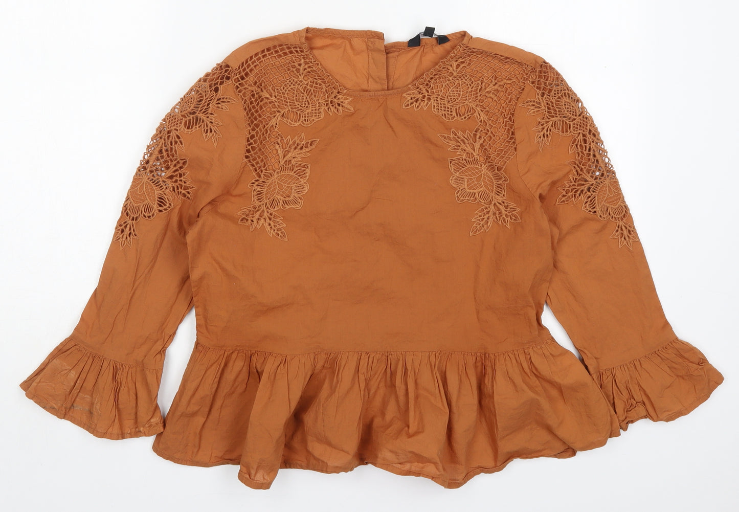 New Look Womens Brown  Cotton Basic Blouse Size 12 Round Neck