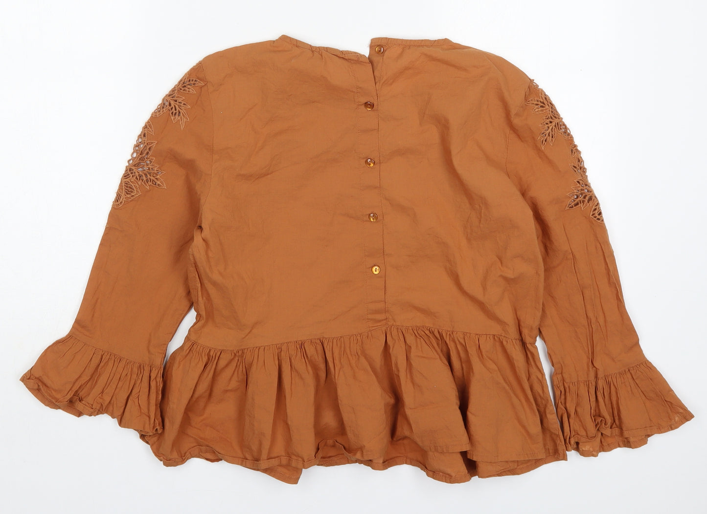 New Look Womens Brown  Cotton Basic Blouse Size 12 Round Neck