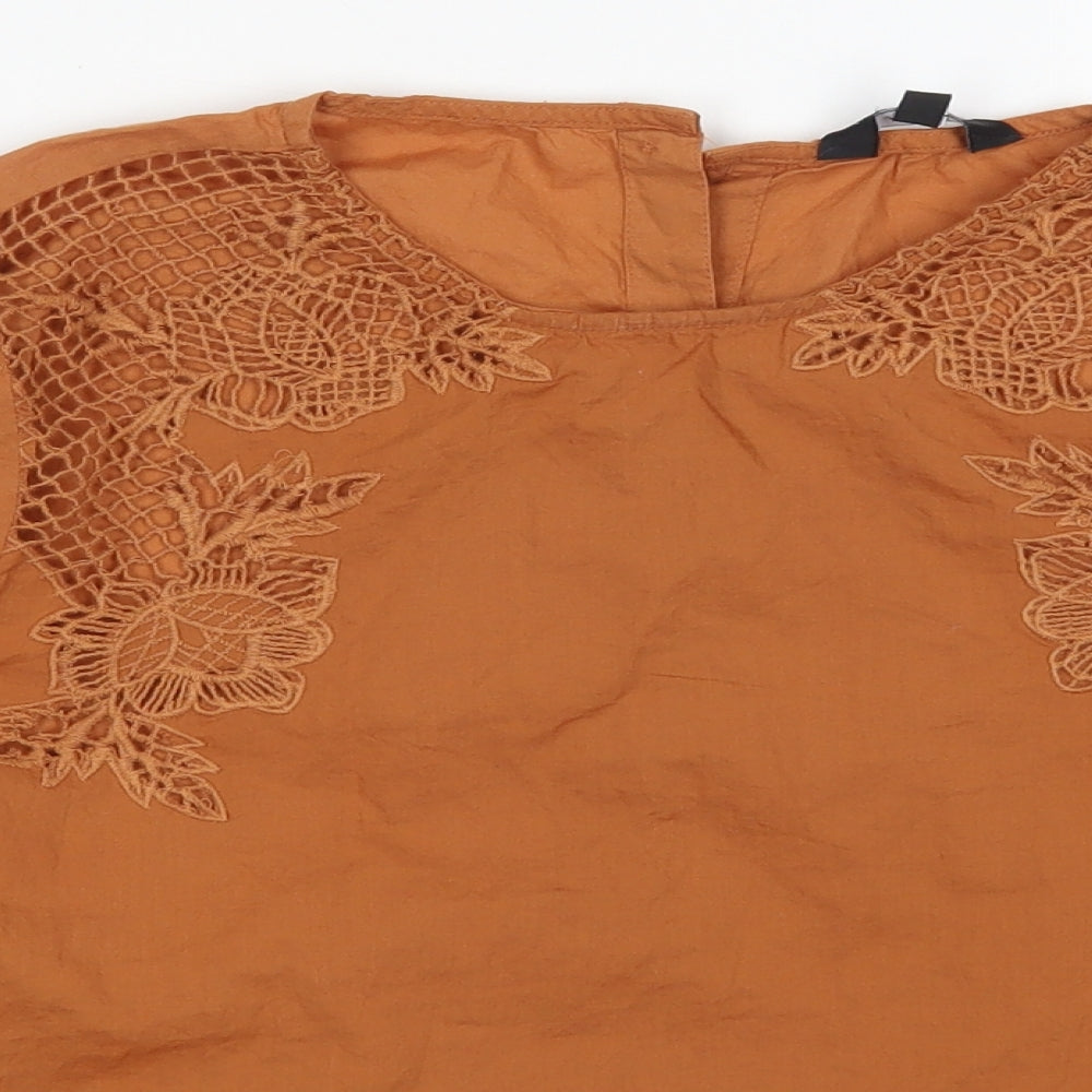 New Look Womens Brown  Cotton Basic Blouse Size 12 Round Neck