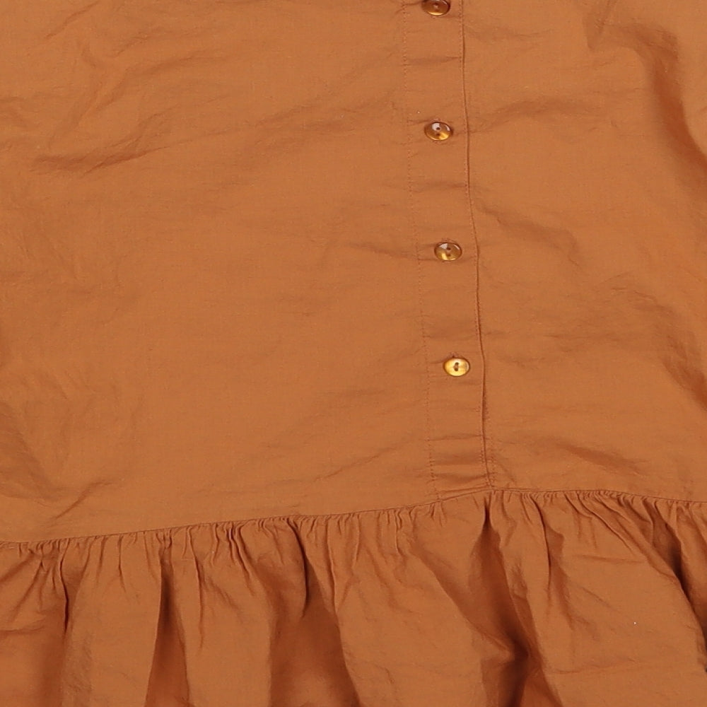 New Look Womens Brown  Cotton Basic Blouse Size 12 Round Neck