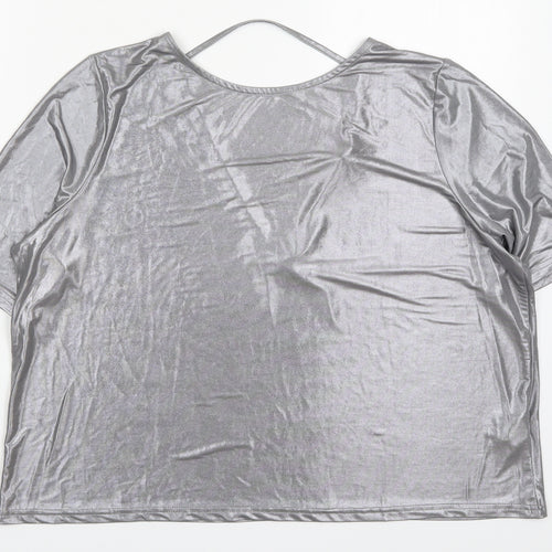 River Island Womens Silver  Polyester Basic T-Shirt Size 8 Round Neck