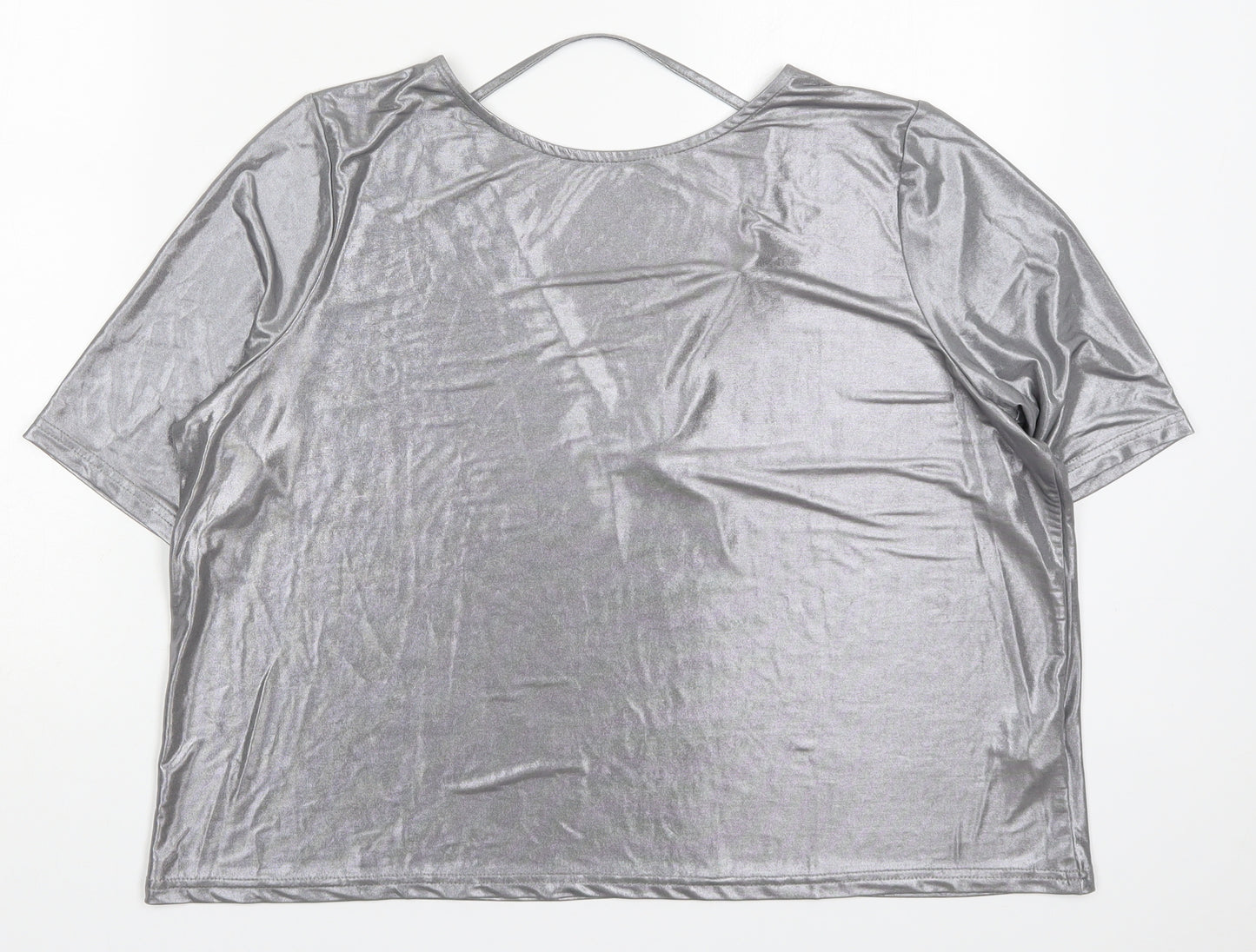 River Island Womens Silver  Polyester Basic T-Shirt Size 8 Round Neck