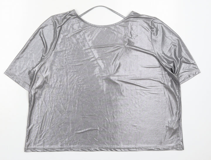 River Island Womens Silver  Polyester Basic T-Shirt Size 8 Round Neck