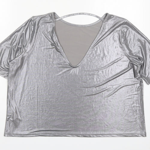 River Island Womens Silver  Polyester Basic T-Shirt Size 8 Round Neck