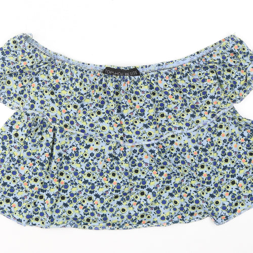 Topshop Womens Blue Floral Polyester Cropped T-Shirt Size 12 Off the Shoulder