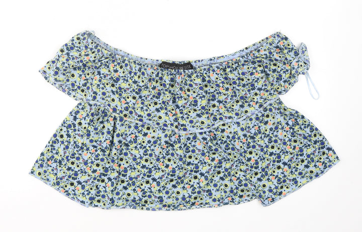 Topshop Womens Blue Floral Polyester Cropped T-Shirt Size 12 Off the Shoulder