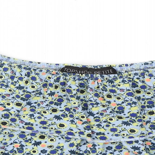 Topshop Womens Blue Floral Polyester Cropped T-Shirt Size 12 Off the Shoulder
