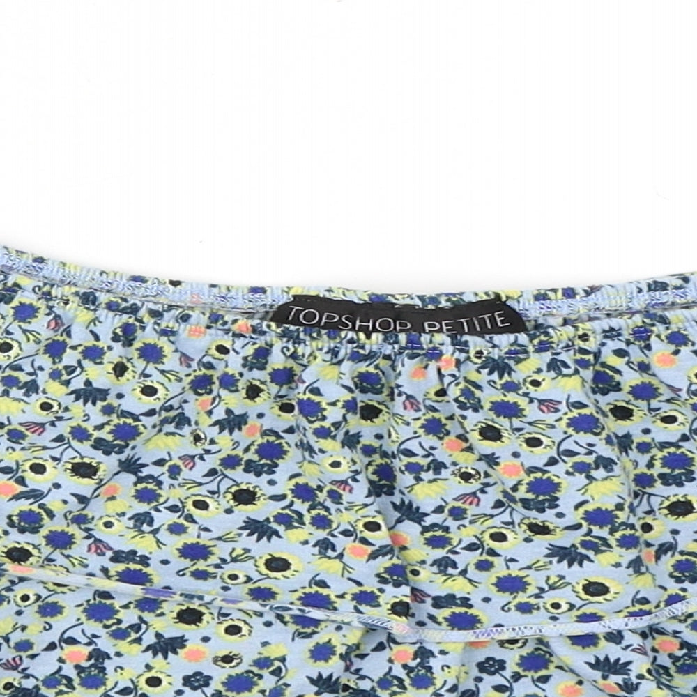 Topshop Womens Blue Floral Polyester Cropped T-Shirt Size 12 Off the Shoulder