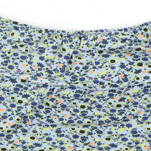 Topshop Womens Blue Floral Polyester Cropped T-Shirt Size 12 Off the Shoulder