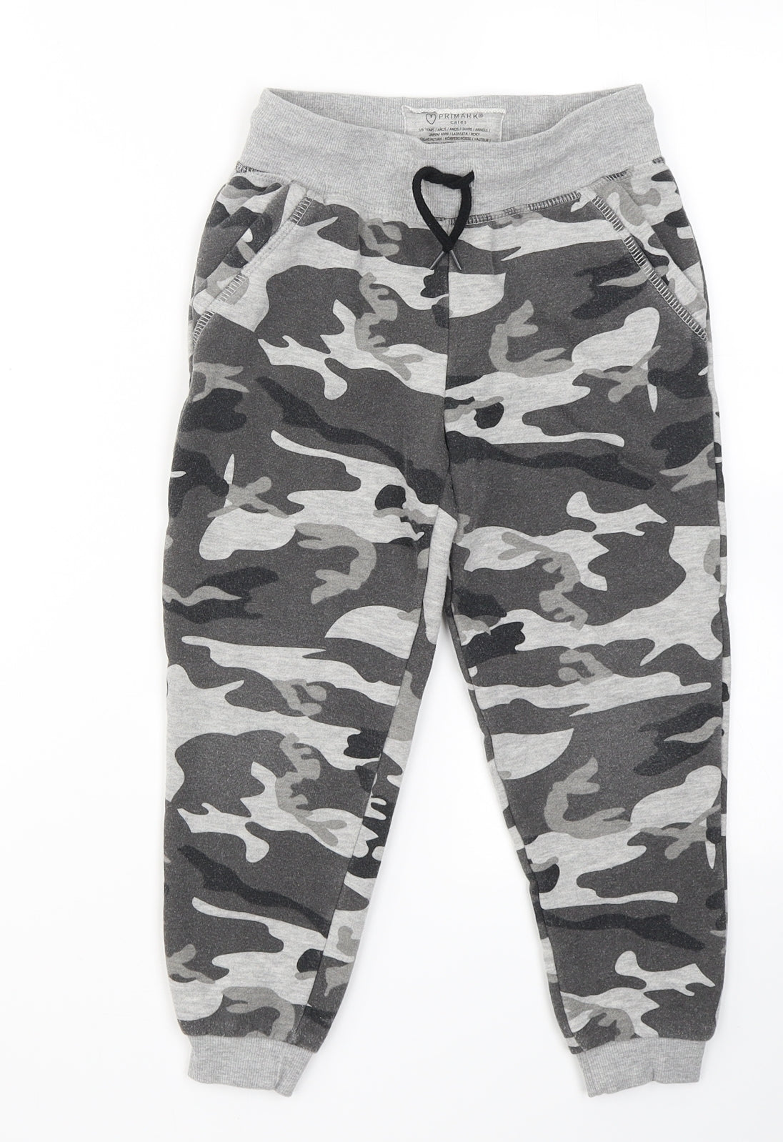 Primark Boys Grey Camouflage Cotton Jogger Trousers Size 5-6 Years  Regular Drawstring