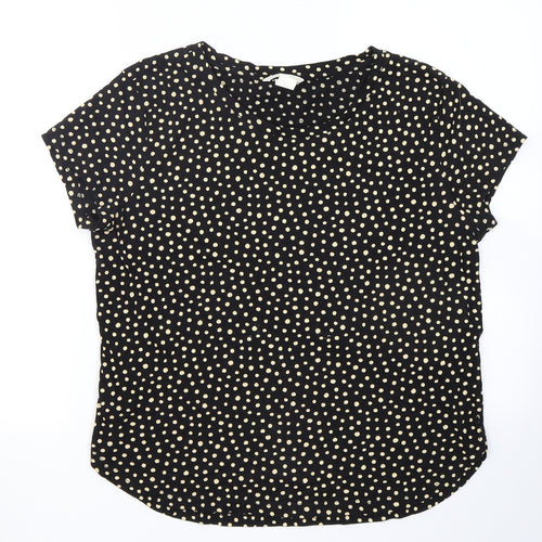 H&M Womens Black Polka Dot Cotton Basic T-Shirt Size S Crew Neck
