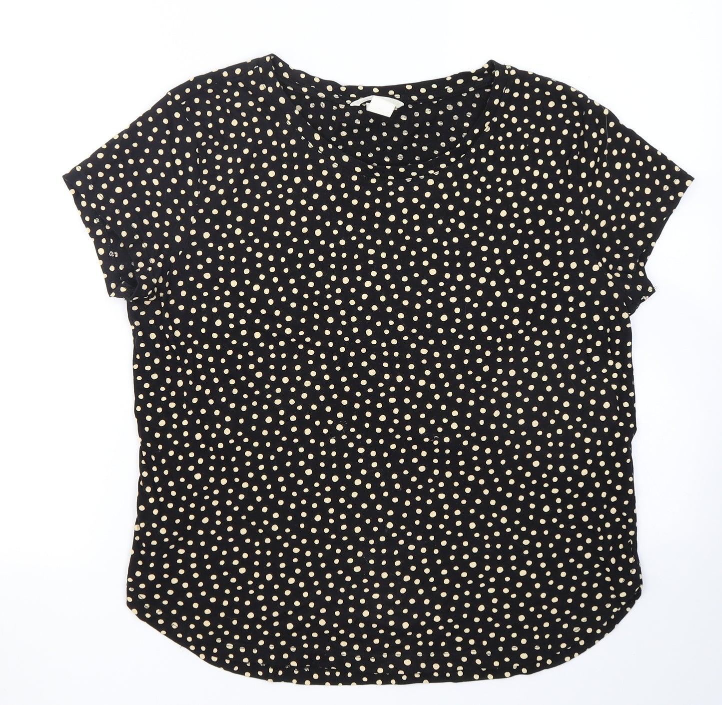 H&M Womens Black Polka Dot Cotton Basic T-Shirt Size S Crew Neck