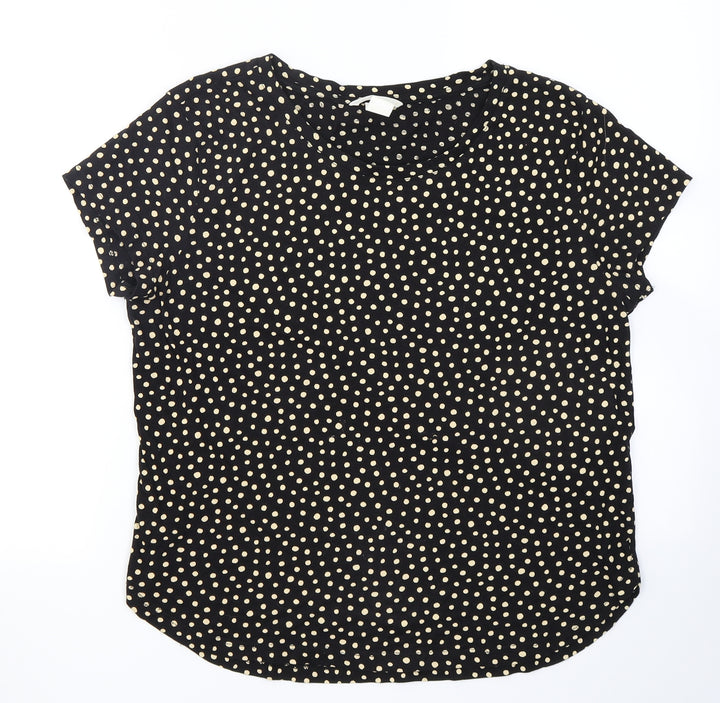H&M Womens Black Polka Dot Cotton Basic T-Shirt Size S Crew Neck