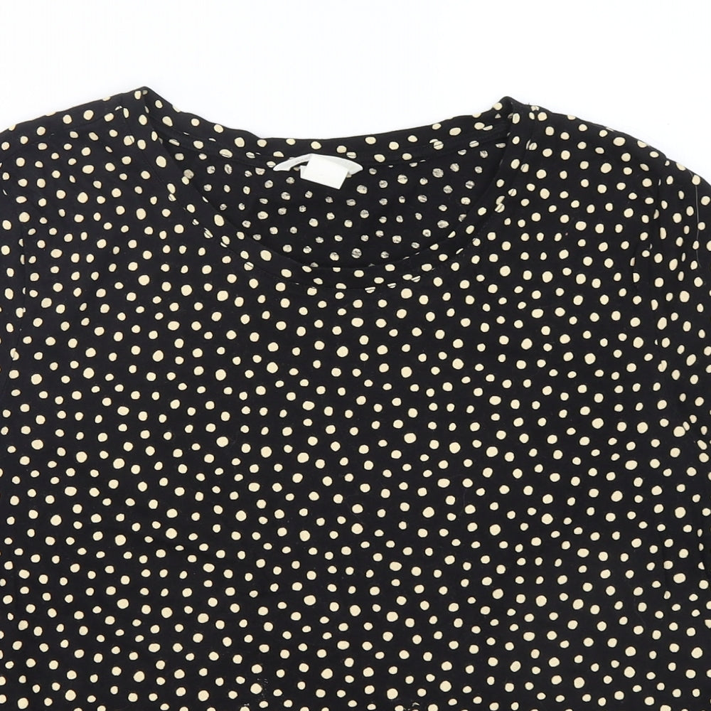 H&M Womens Black Polka Dot Cotton Basic T-Shirt Size S Crew Neck