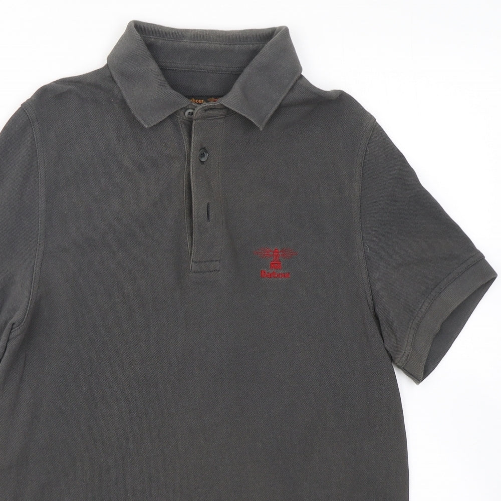 Barbour Mens Grey  Cotton  Polo Size S Collared Button