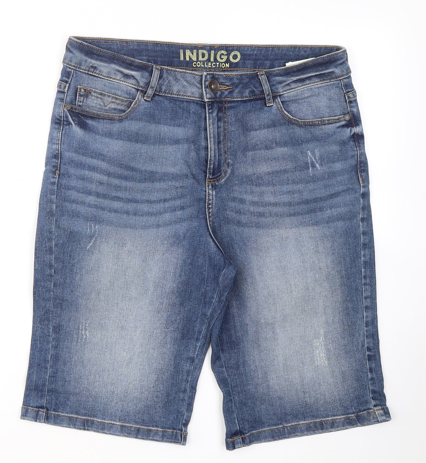 Indigo Collection Womens Blue  Cotton Boyfriend Shorts Size 12 L11 in Regular Button