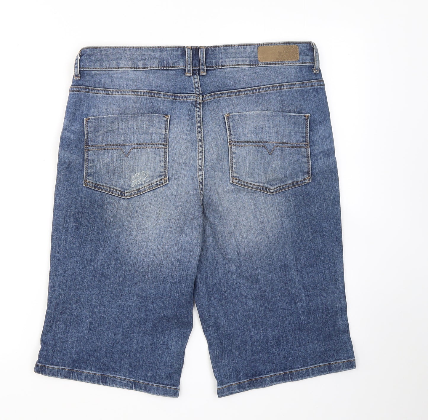 Indigo Collection Womens Blue  Cotton Boyfriend Shorts Size 12 L11 in Regular Button