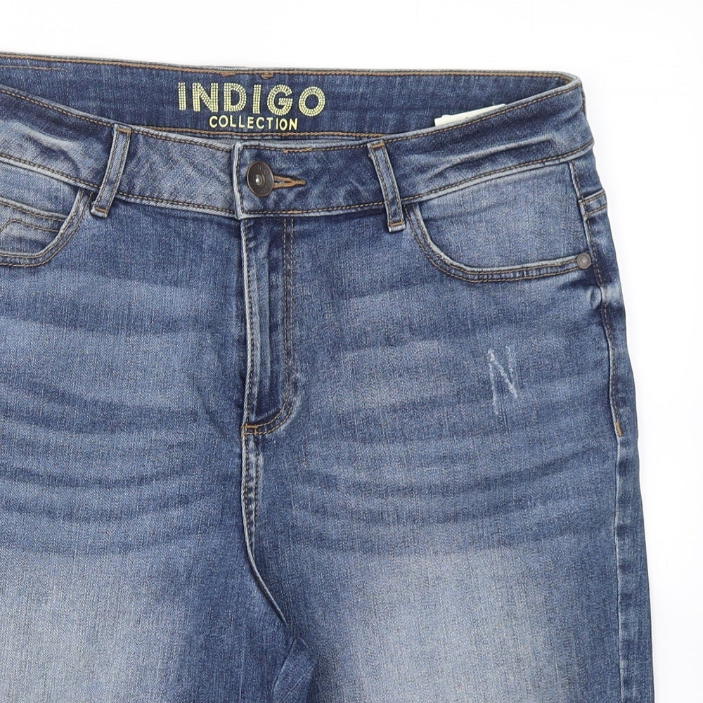 Indigo Collection Womens Blue  Cotton Boyfriend Shorts Size 12 L11 in Regular Button