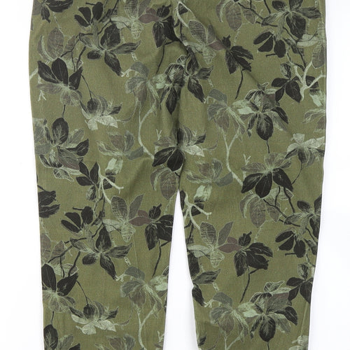 M&S Collection Womens Green Floral Viscose Dress Pants Trousers Size 12 L26 in Regular Hook & Eye