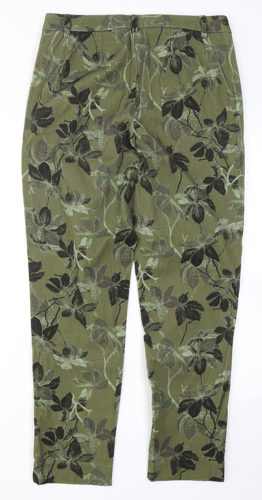 M&S Collection Womens Green Floral Viscose Dress Pants Trousers Size 12 L26 in Regular Hook & Eye