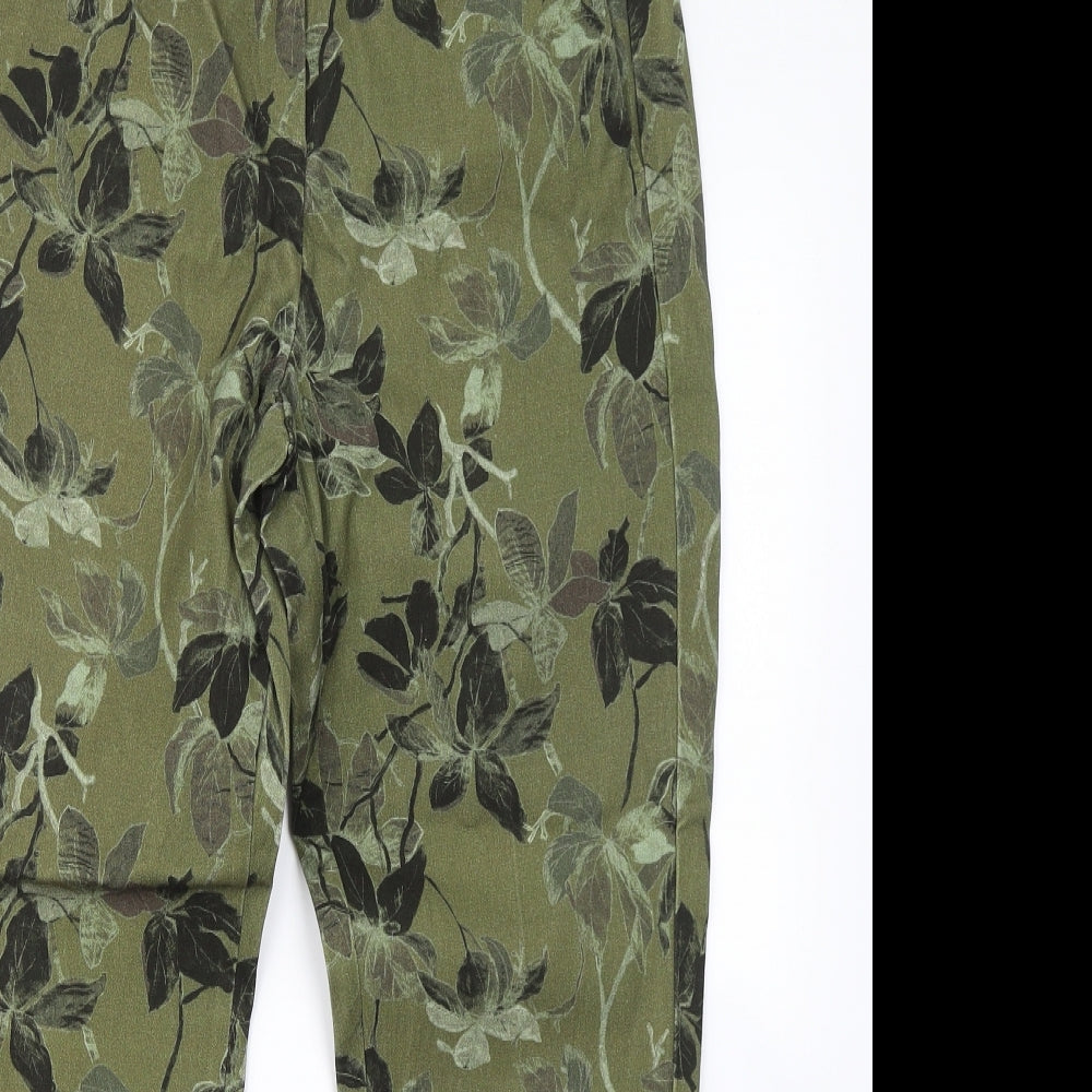 M&S Collection Womens Green Floral Viscose Dress Pants Trousers Size 12 L26 in Regular Hook & Eye