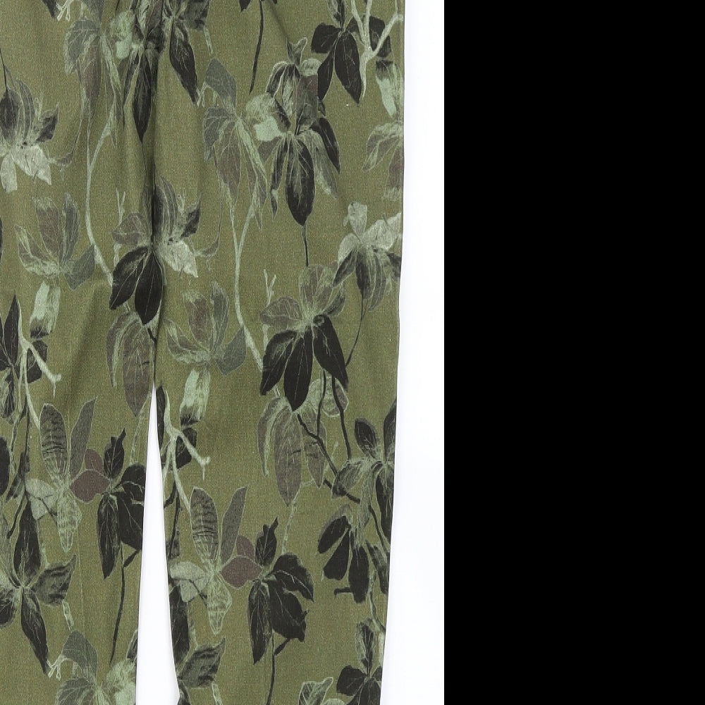 M&S Collection Womens Green Floral Viscose Dress Pants Trousers Size 12 L26 in Regular Hook & Eye