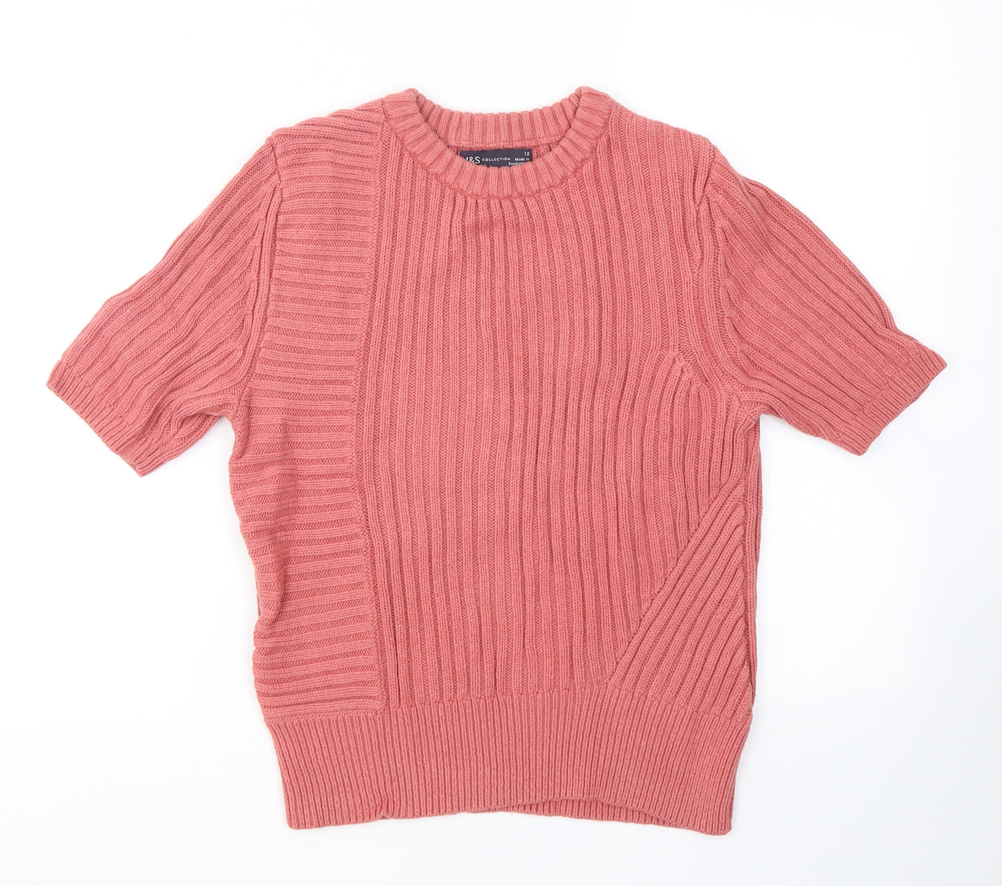 M&S Collection Womens Pink  Cotton Basic T-Shirt Size 12 Crew Neck