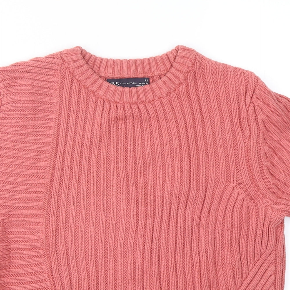 M&S Collection Womens Pink  Cotton Basic T-Shirt Size 12 Crew Neck