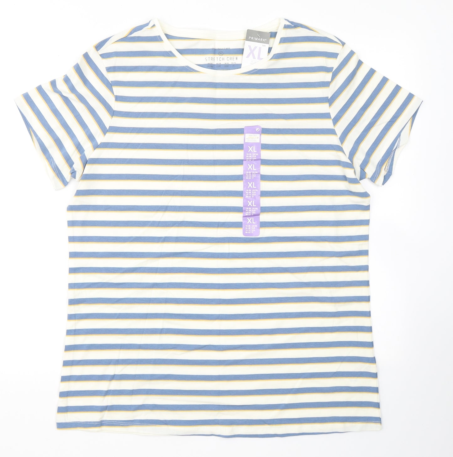 Primark Womens Blue Striped Cotton Basic T-Shirt Size XL Crew Neck