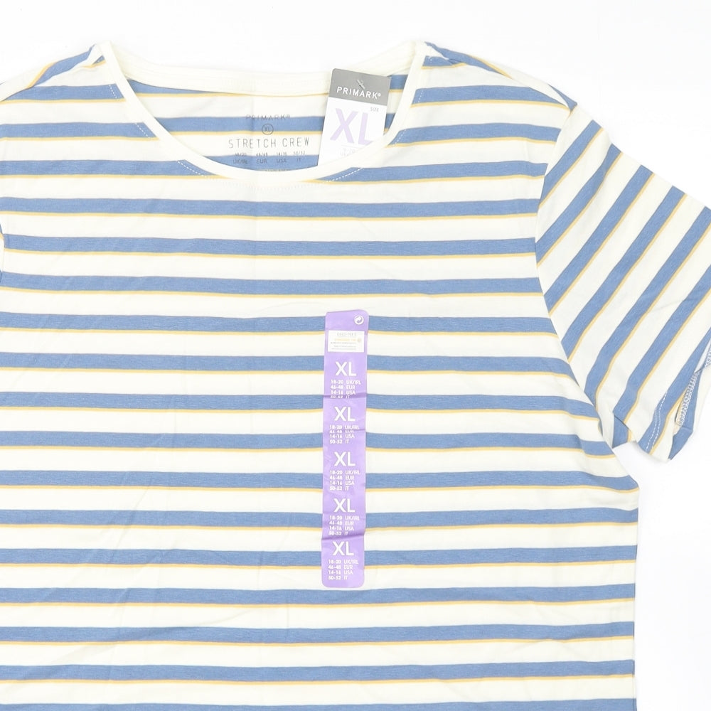 Primark Womens Blue Striped Cotton Basic T-Shirt Size XL Crew Neck