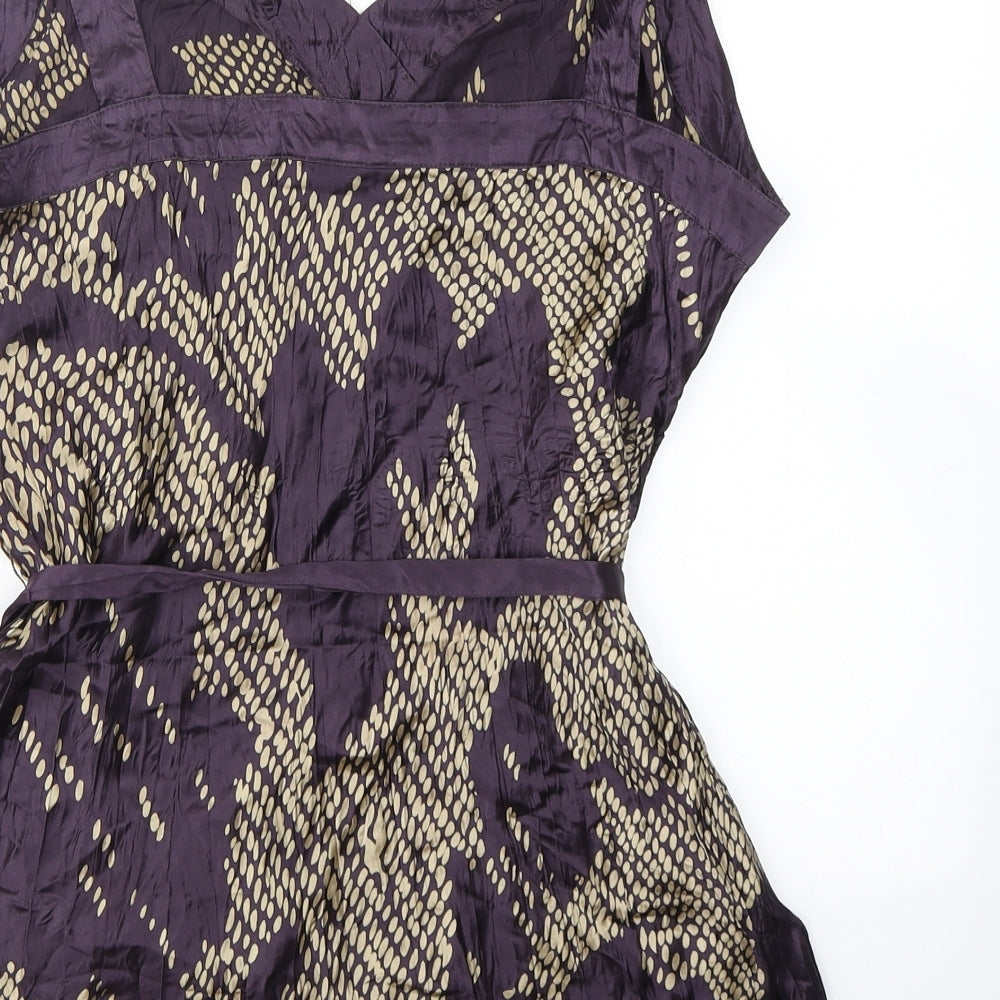 Principles Womens Purple Polka Dot Silk Basic Blouse Size 16 V-Neck
