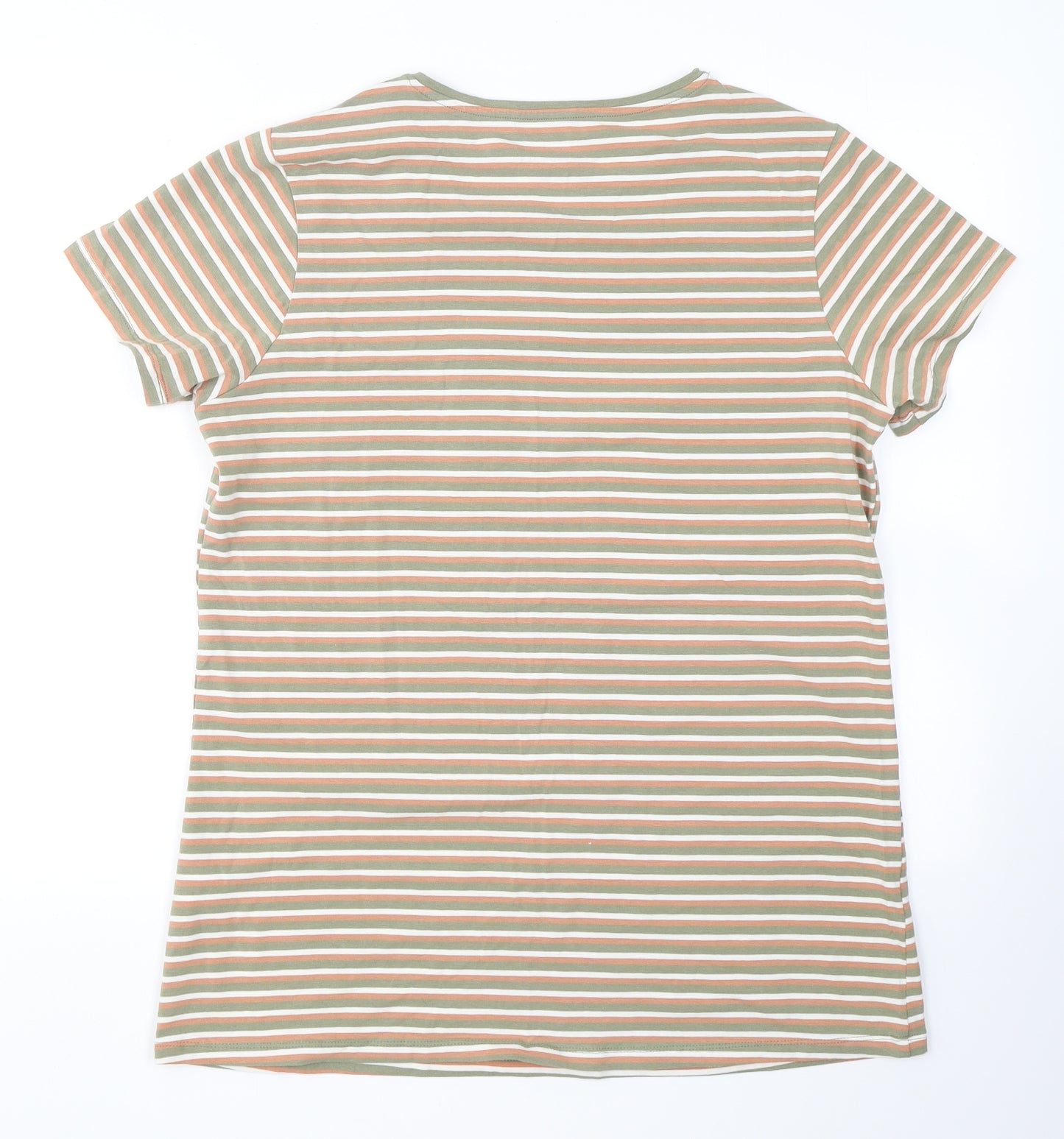 Primark Womens Green Striped Cotton Basic T-Shirt Size XL Crew Neck