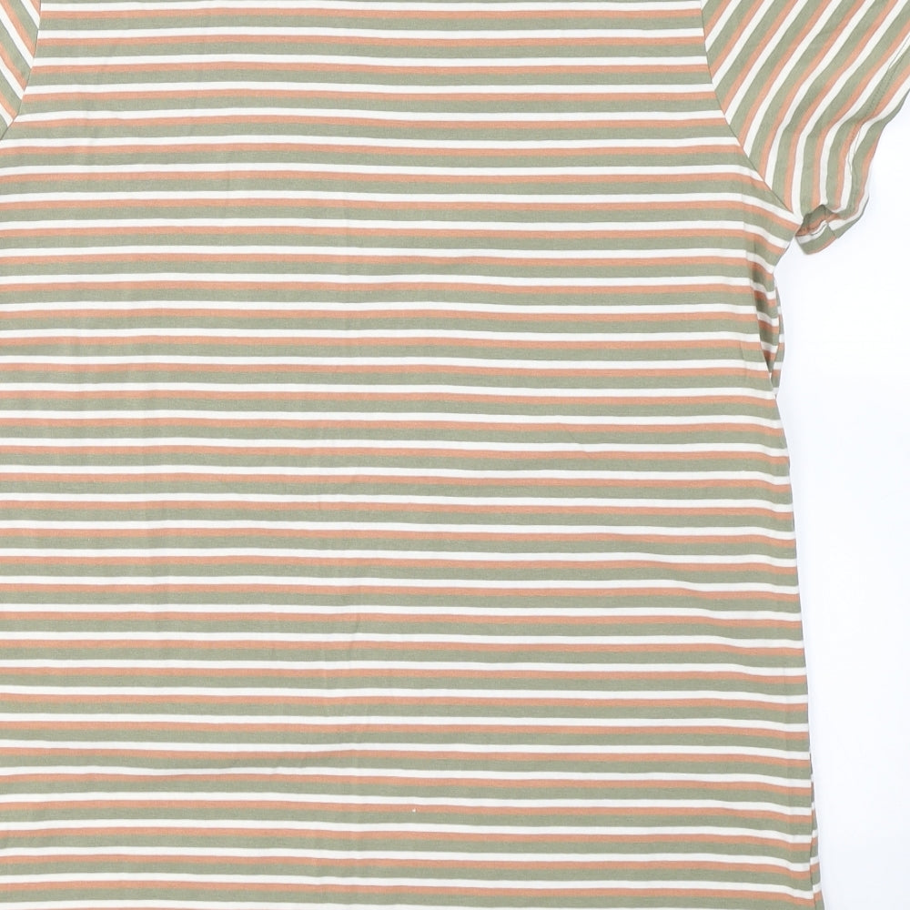 Primark Womens Green Striped Cotton Basic T-Shirt Size XL Crew Neck