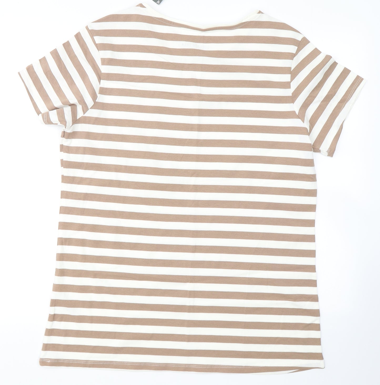 Primark Womens Brown Striped Cotton Basic T-Shirt Size XL Crew Neck