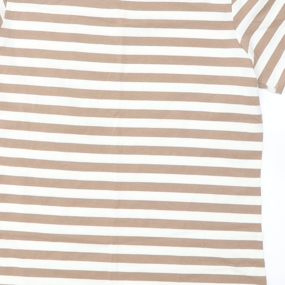 Primark Womens Brown Striped Cotton Basic T-Shirt Size XL Crew Neck