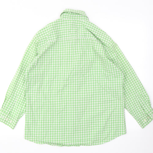 Lands' End Womens Green Check Cotton Basic Button-Up Size 6 Collared