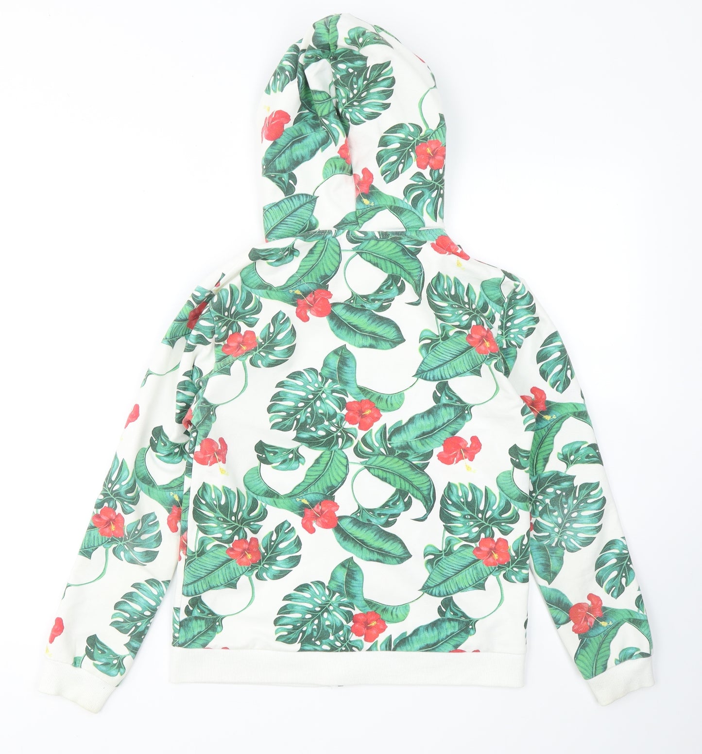 Zara Girls White Floral Cotton Full Zip Hoodie Size 11-12 Years  Zip