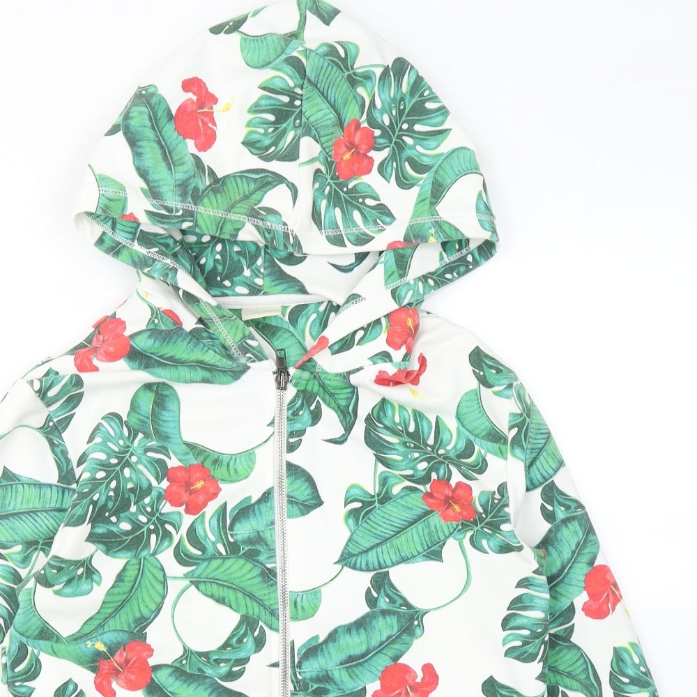Zara Girls White Floral Cotton Full Zip Hoodie Size 11-12 Years  Zip