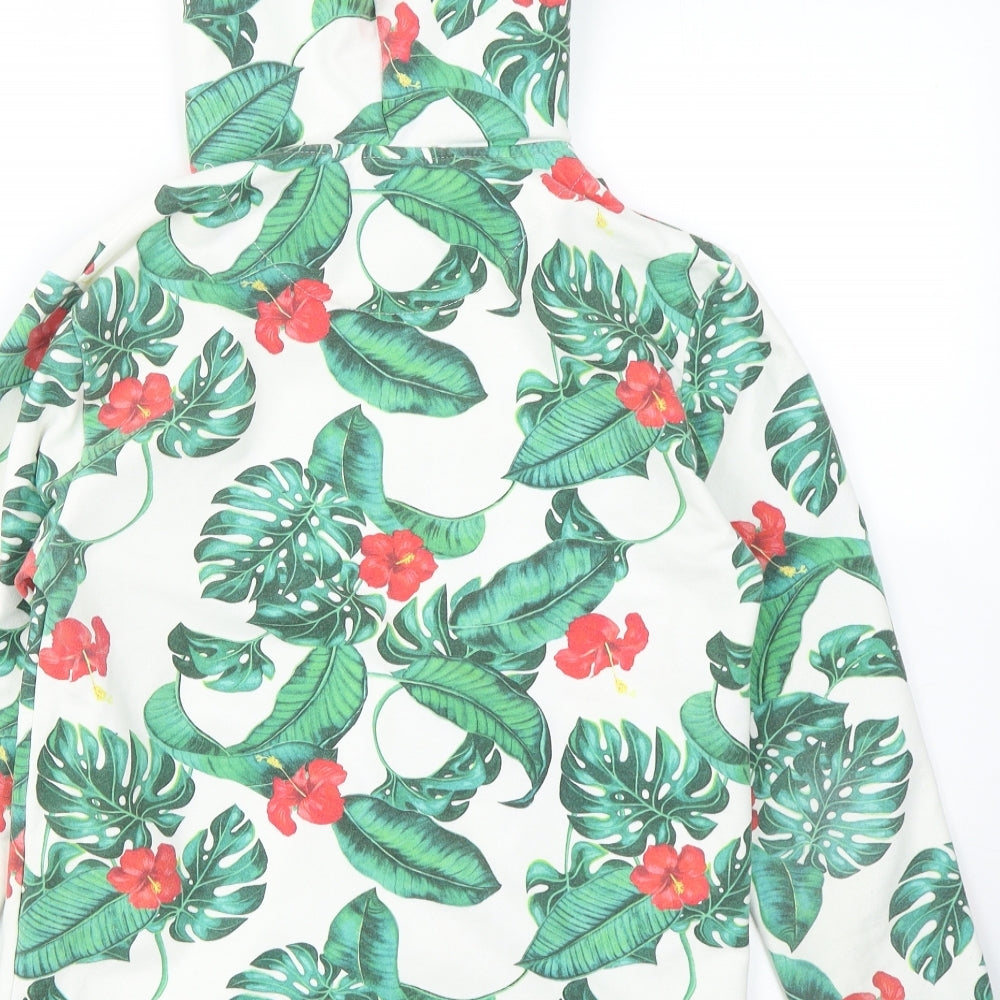Zara Girls White Floral Cotton Full Zip Hoodie Size 11-12 Years  Zip