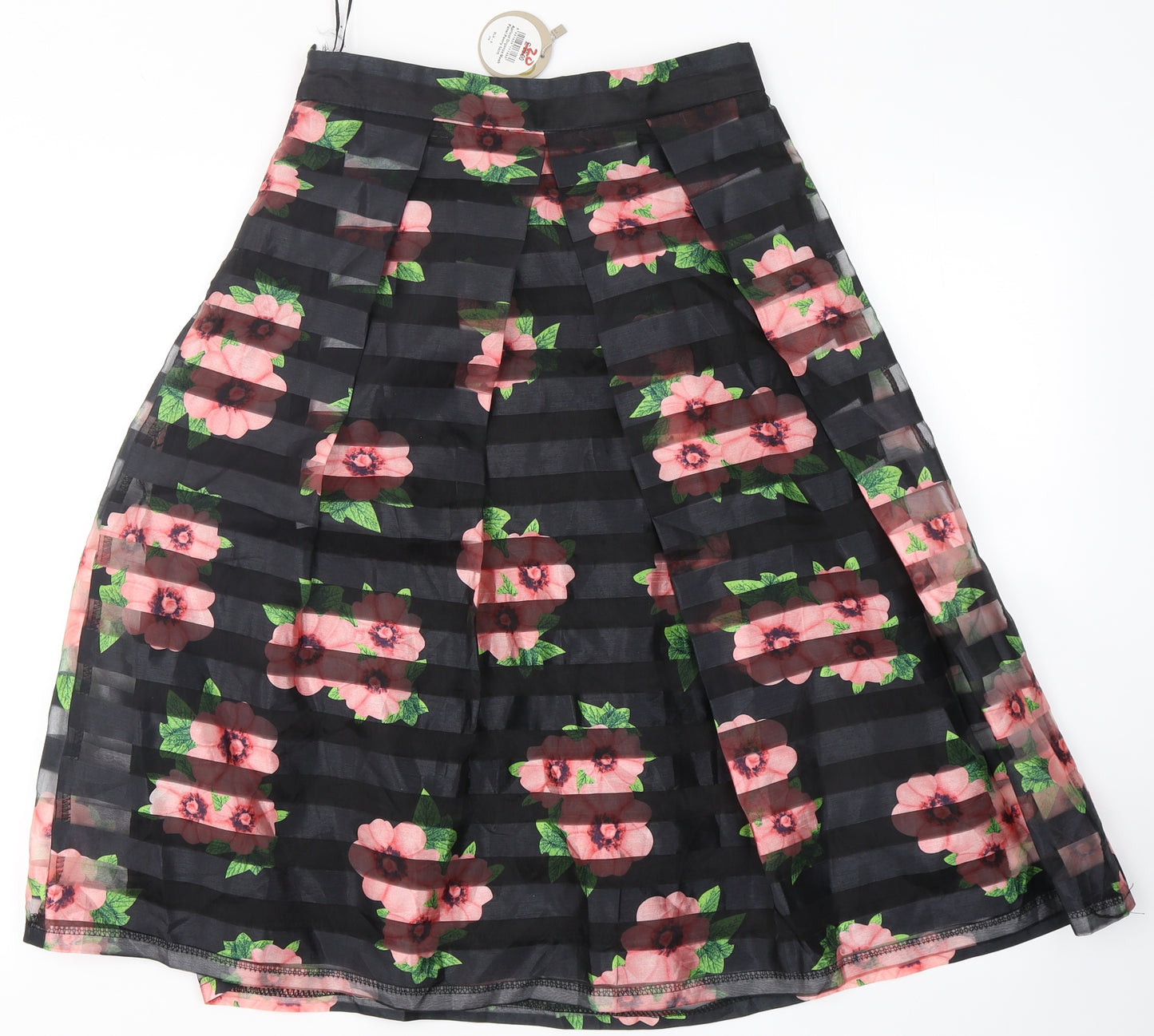 Apricot Womens Black Floral Polyester Pleated Skirt Size 10   Zip