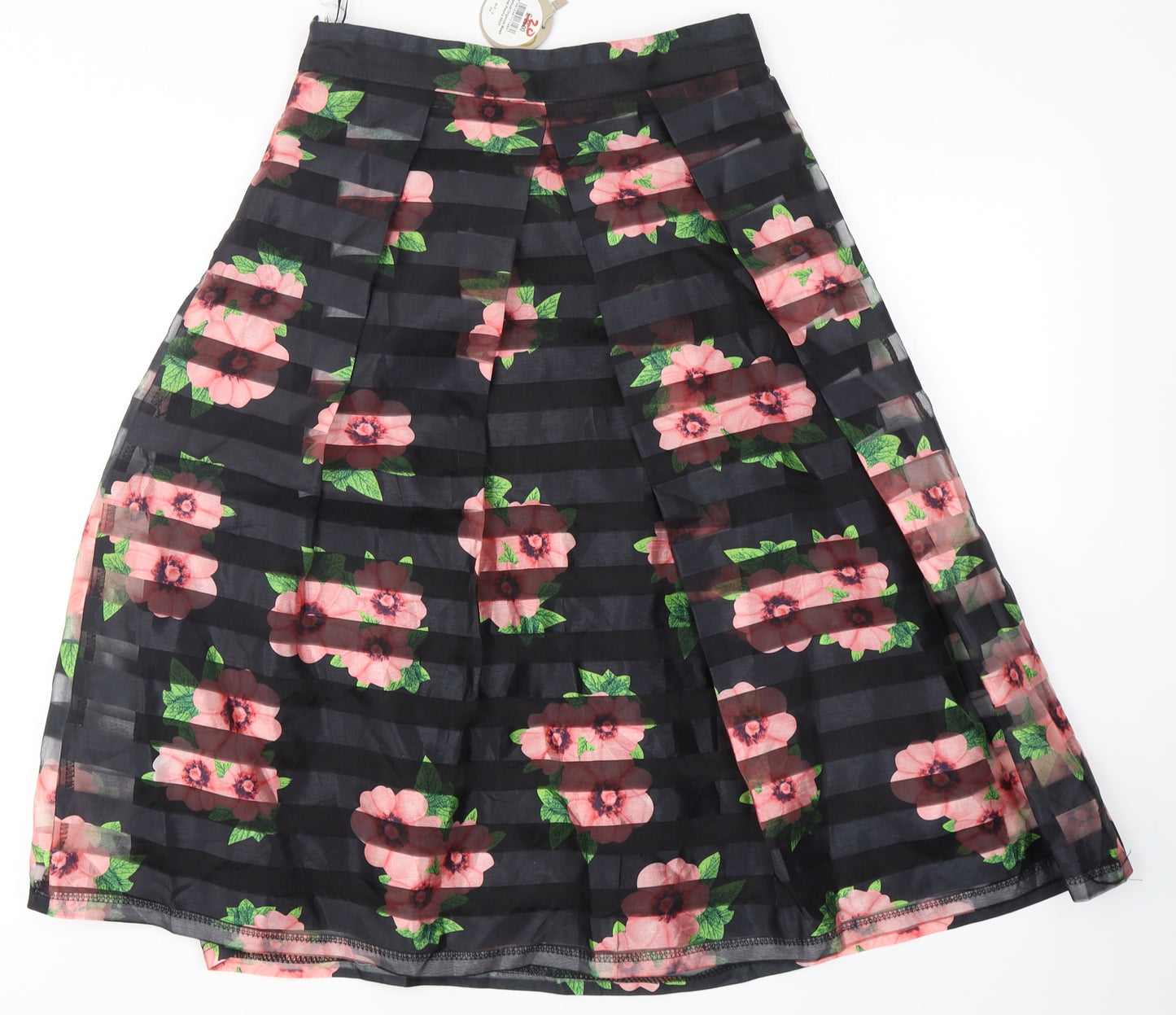 Apricot Womens Black Floral Polyester Pleated Skirt Size 10   Zip