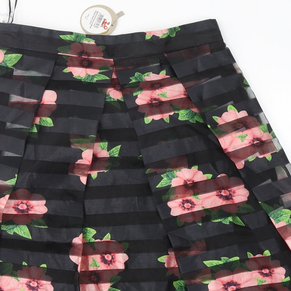 Apricot Womens Black Floral Polyester Pleated Skirt Size 10   Zip